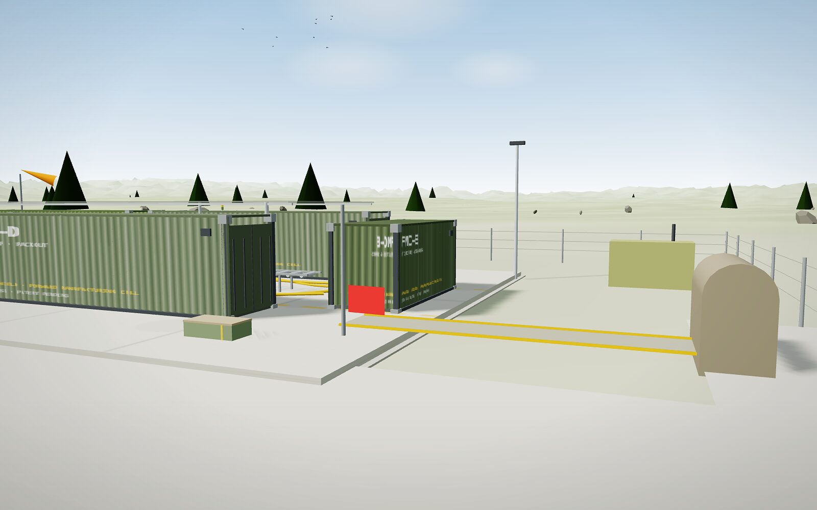 The proof end of the pad from the 3D model: FMC-D and the FMC-E utilities box.