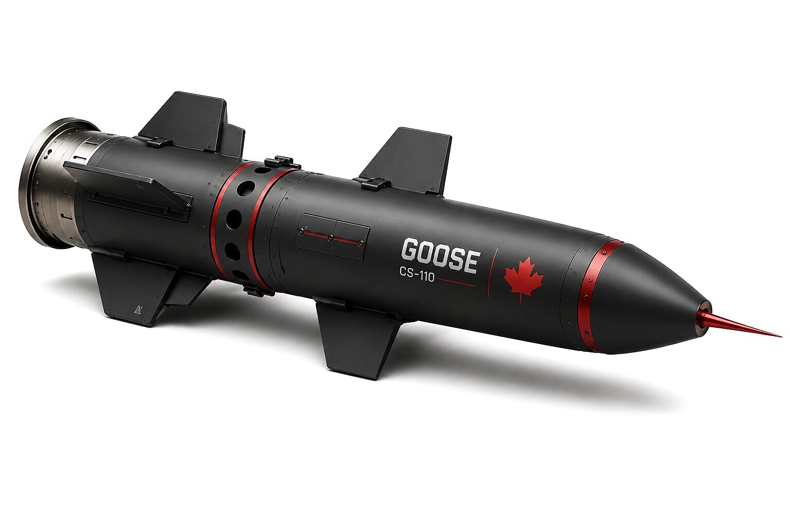 Goose CS-110 rendered in profile on a plain white ground: the complete round from nose to tail, marked with its designation and a maple leaf.
